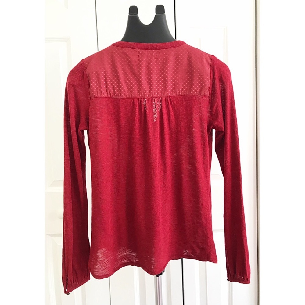 Lucky Brand Burgundy Pin-Tuck Henley Top | Size S - Picture 2 of 6